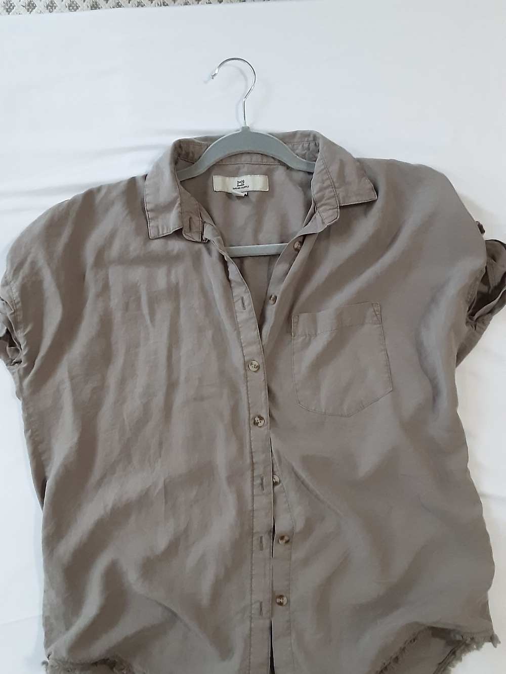 Bundle Casual Woman Short-Sleeve Button-Up Shirt - Taupe And Shorts